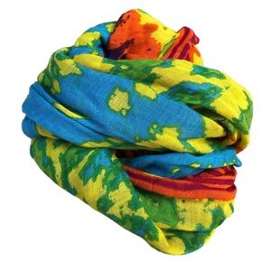 Theodora & Callum Brightly Colored Tie dye Linen Scarf Orange Purple Yellow Blue